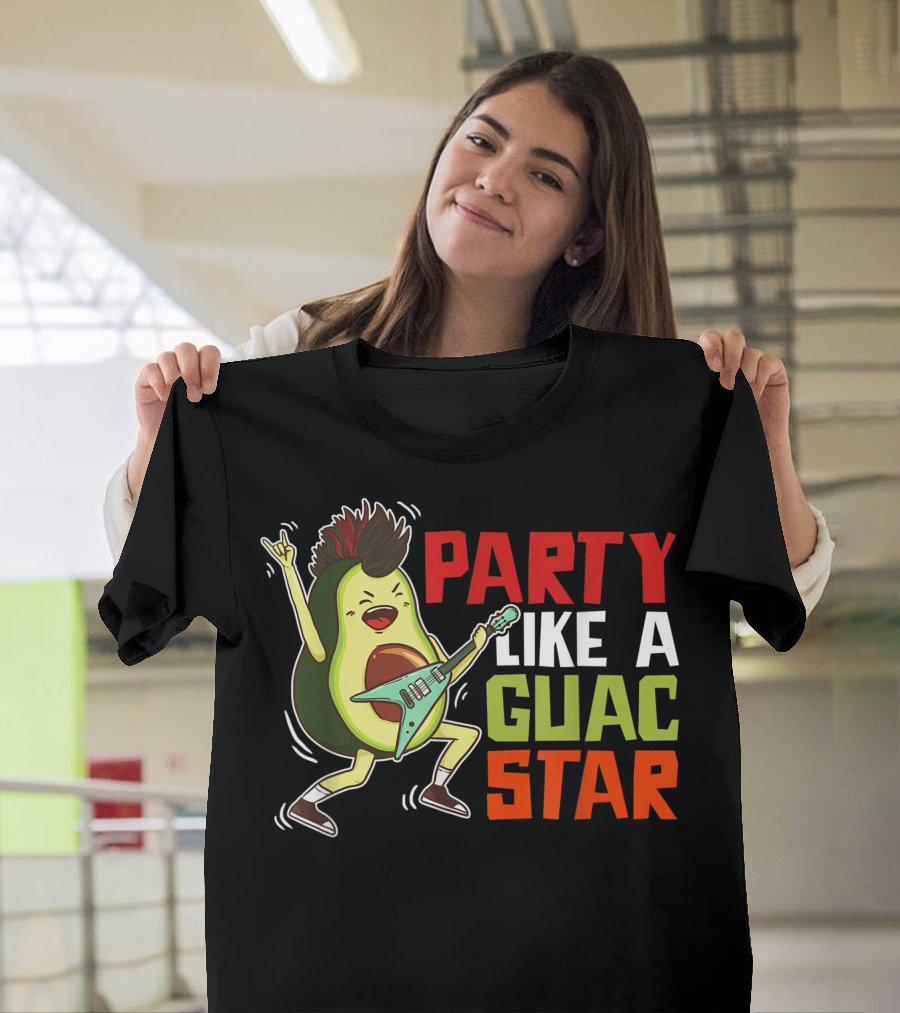 Party Like A Guac Star Avocado Rocker Guacamole Vegan T-Shirt