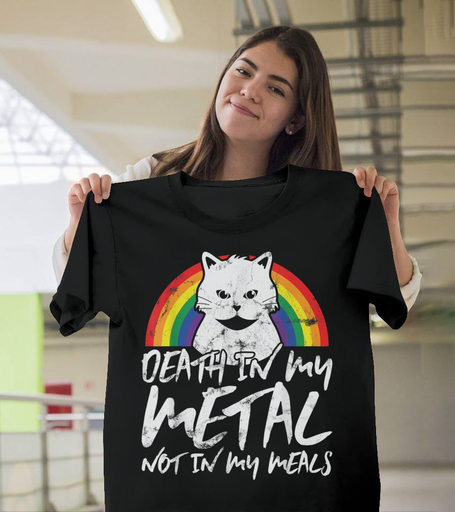 Death in My Metal Not in My Meals Vegan Cat T-Shirt