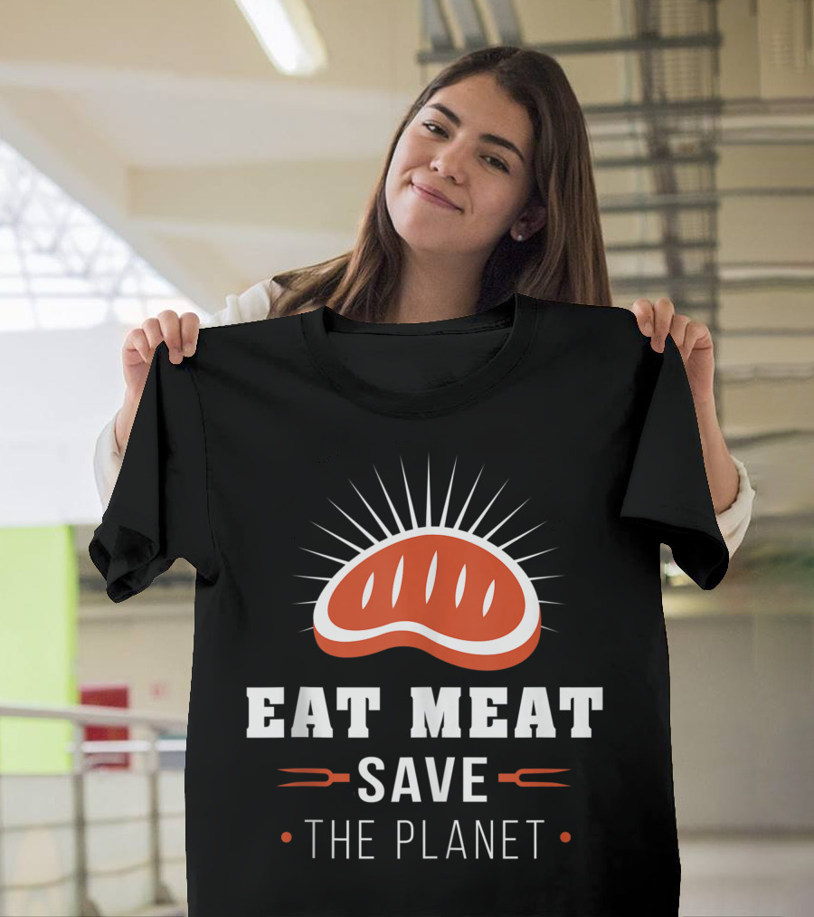 Eat Meat Save the Planet Carnivore Keto Low Carb Steak Sunburst T-Shirt