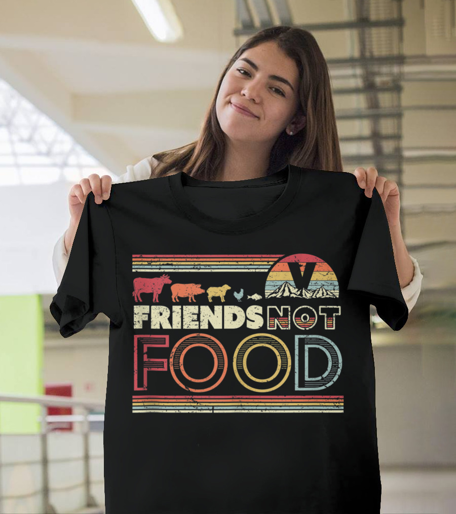 Friends Not Food Vegan Vegetarian Animals Vintage Stripes T-Shirt
