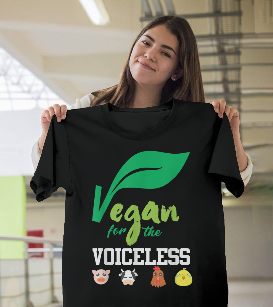 Vegan For The Voiceless Animal Rights Activist Message Pig Cow Chicken Bird Emojis T-Shirt