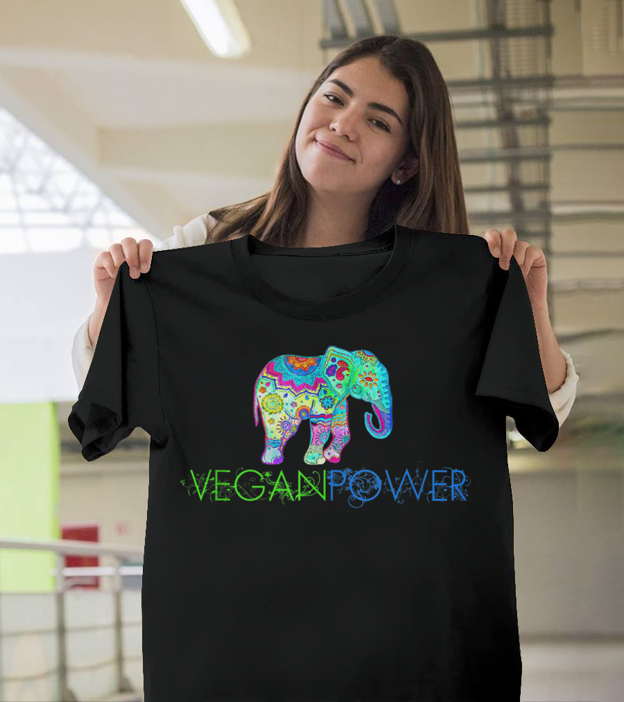 Vegan Power Elephant Activism Colorful T-Shirt