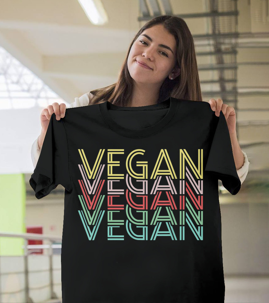 Vegan Vintage Vegetarian Foodie Vegan Retro Repeated Text Bold Multicolor T-Shirt