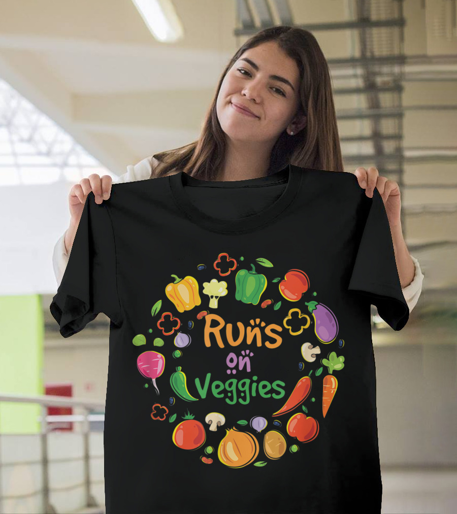 Runs On Veggies Colorful Vegetables Circle T-Shirt