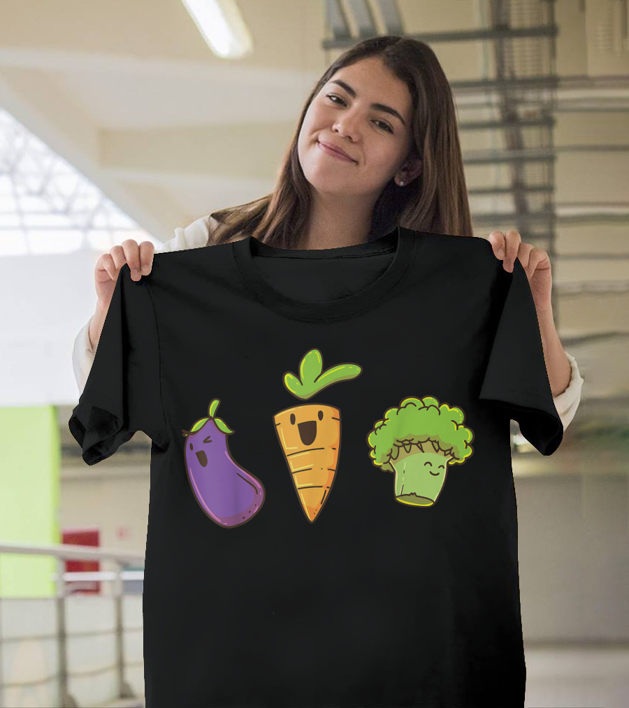 Broccoli Carrot Aubergine Happy Vegetables Vegan T-Shirt