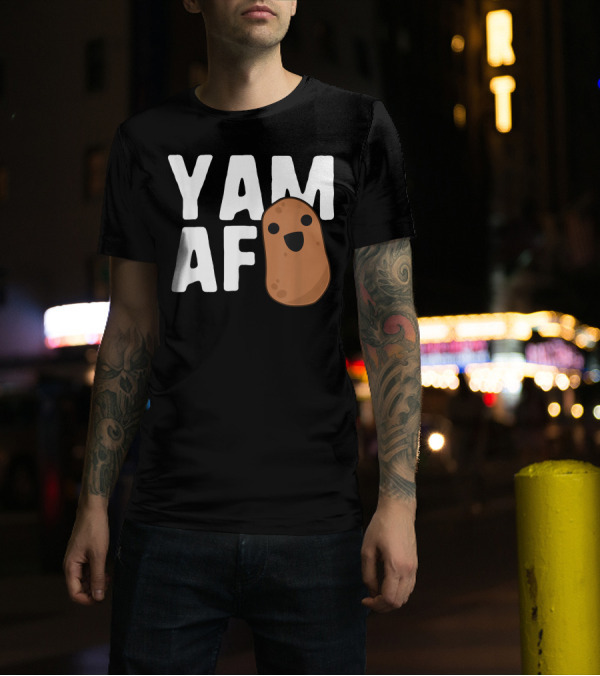 Yam AF Potato Vegetarian Food Humor Kawaii Cute Cartoon Face T-Shirt