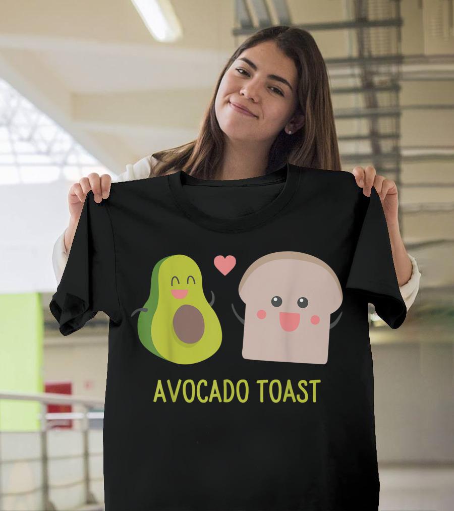 Avocado Toast Cute Cartoon Smiling Avocado and Toast with Heart T-Shirt