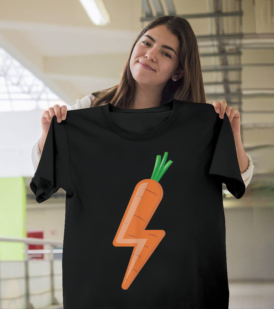 Carrot Power Vegan Cute I Love Veggies Lightning Bolt T-Shirt