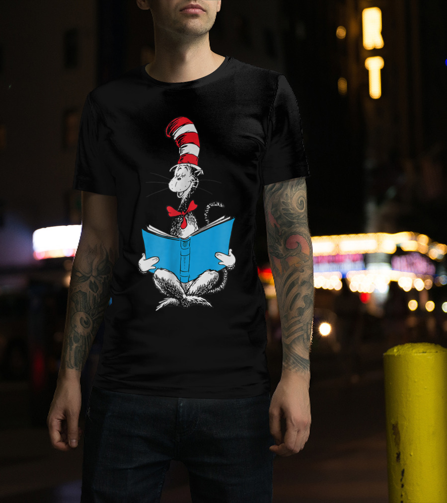 Dr Seuss Cat In The Hat Reading Blue Book T-Shirt