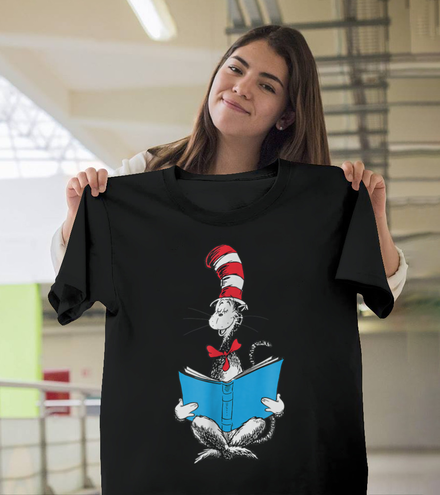 Dr Seuss Cat In The Hat Reading Blue Book T-Shirt