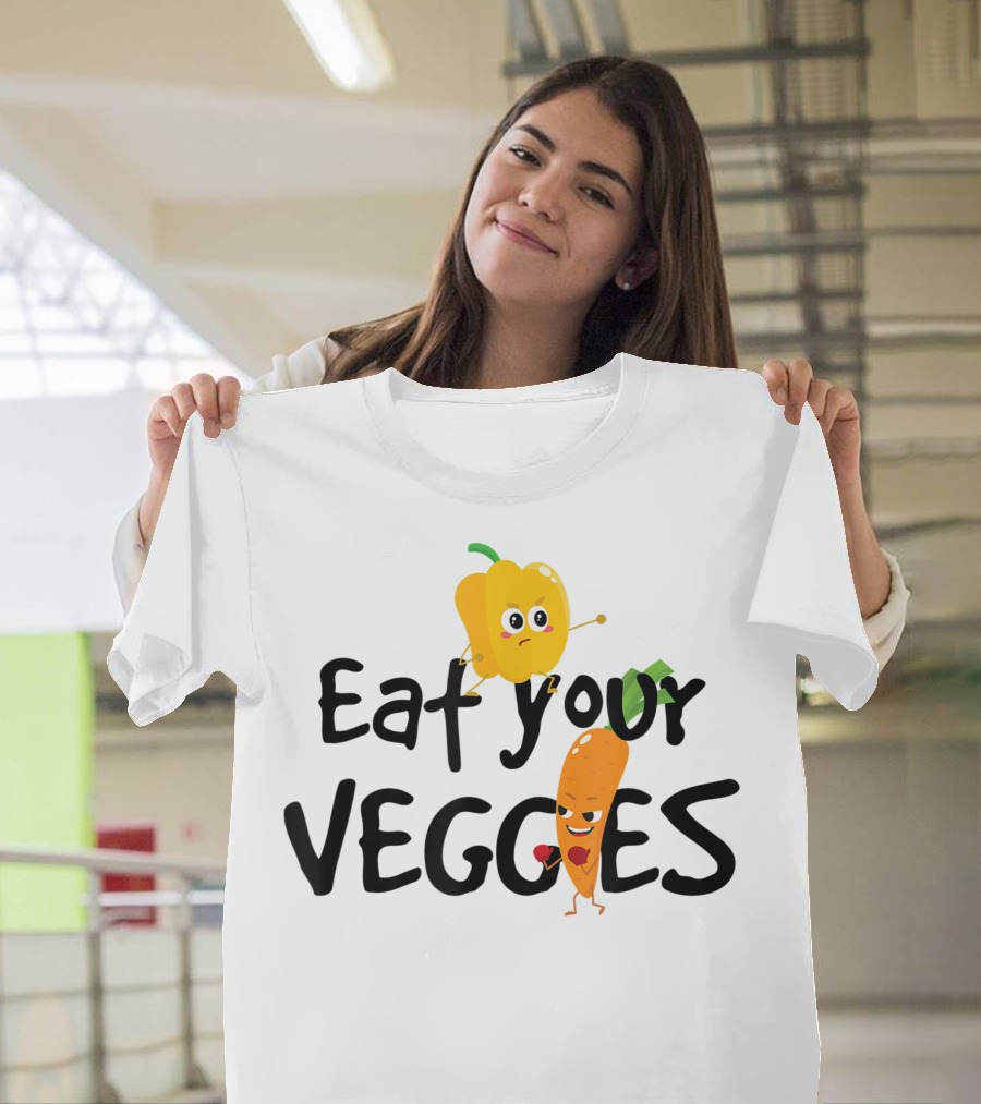 Eat Your Veggies Carrot And Bell Pepper Characters T-Shirt
