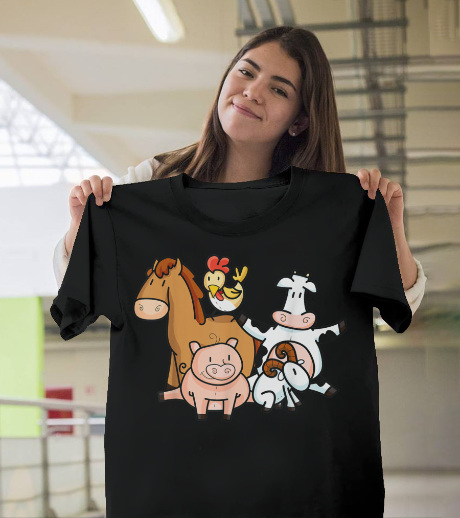 Farmer Barn Animals Horse Pig Rooster Cow Sheep Children Cool Young T-Shirt