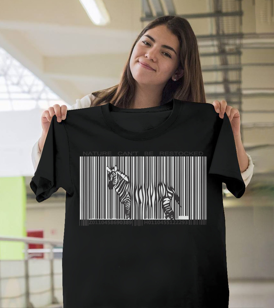 Nature Can't Be Restocked Vegetarians Vegans Barcode Zebra T-Shirt