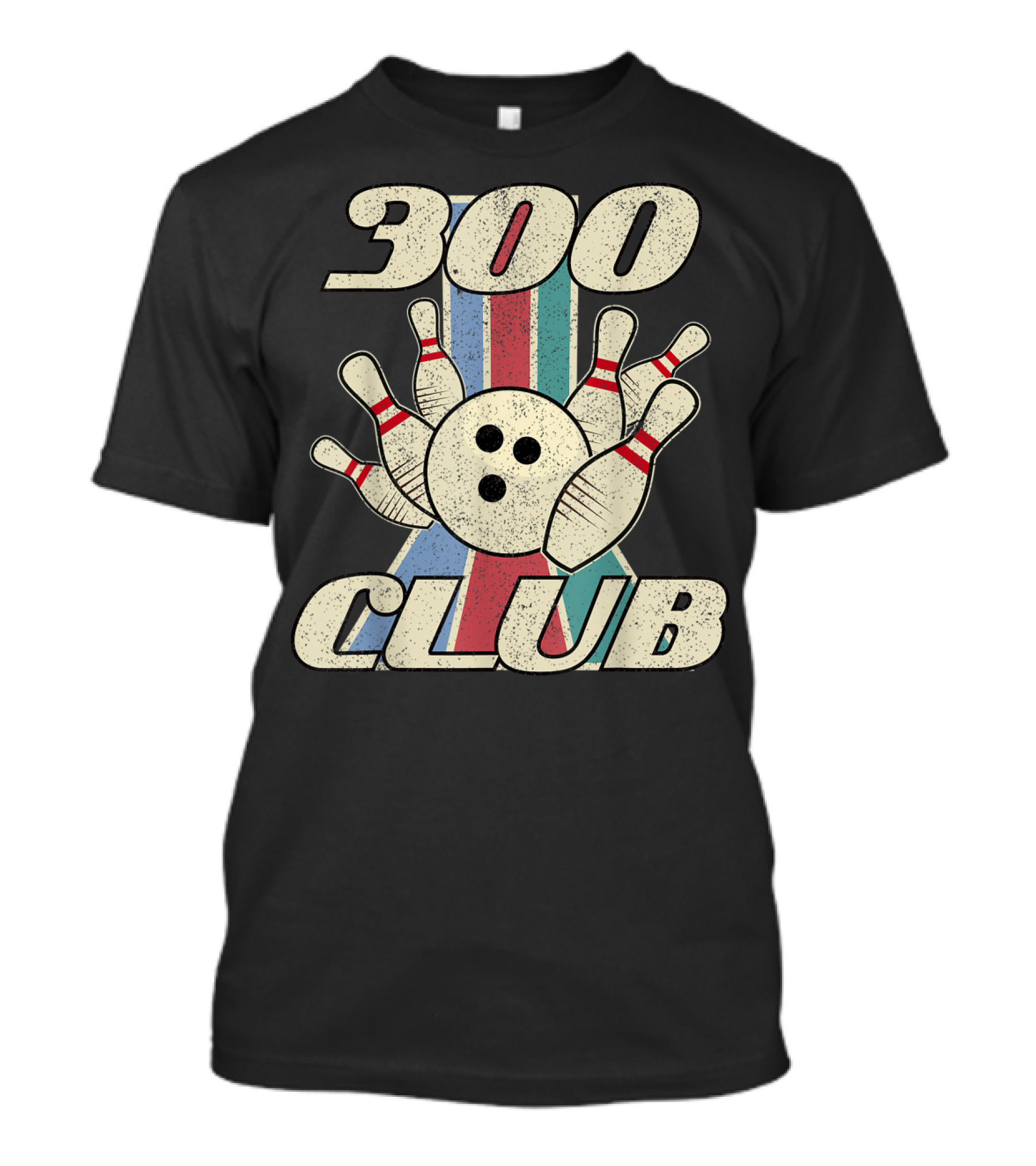 300 Club Bowling Distressed Perfect Game Retro Bowling Pins And Ball T-Shirt