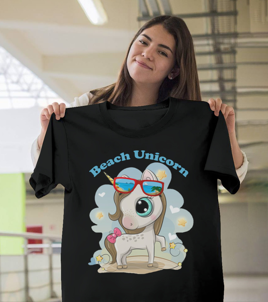 Beach Unicorn with Sunglasses and Star Accents T-Shirt