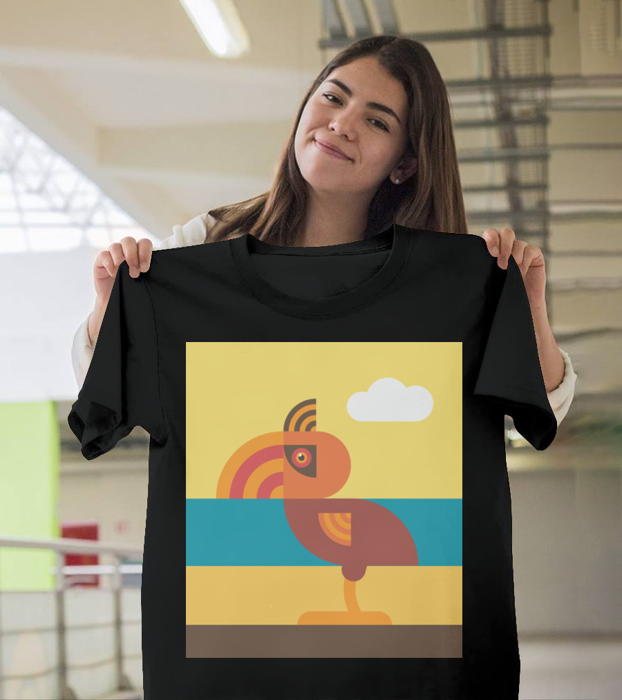 Beach Birdy Geometric Seaside Sunset Scene T-Shirt