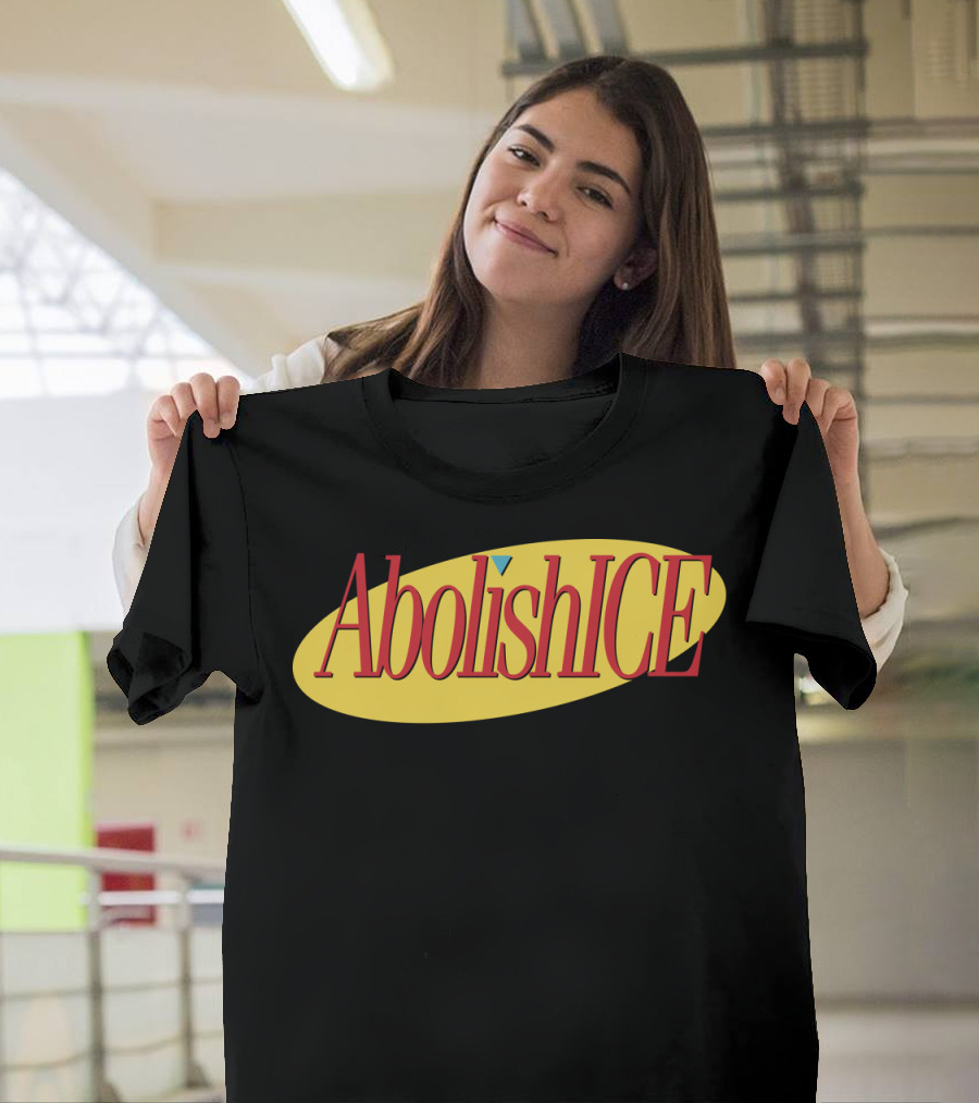 Abolish I.C.E. Logo in Seinfeld Style Yellow Oval T-Shirt