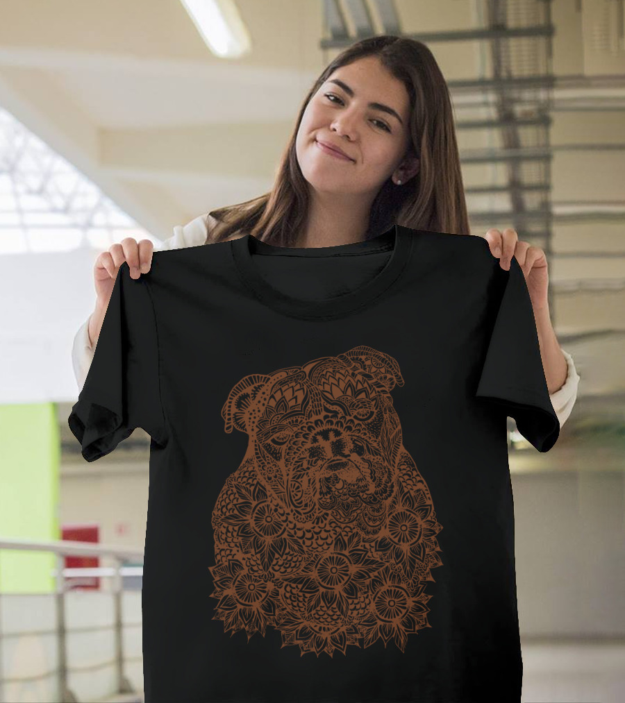 Mandala Depiction of English Bulldog with Floral T-Shirt