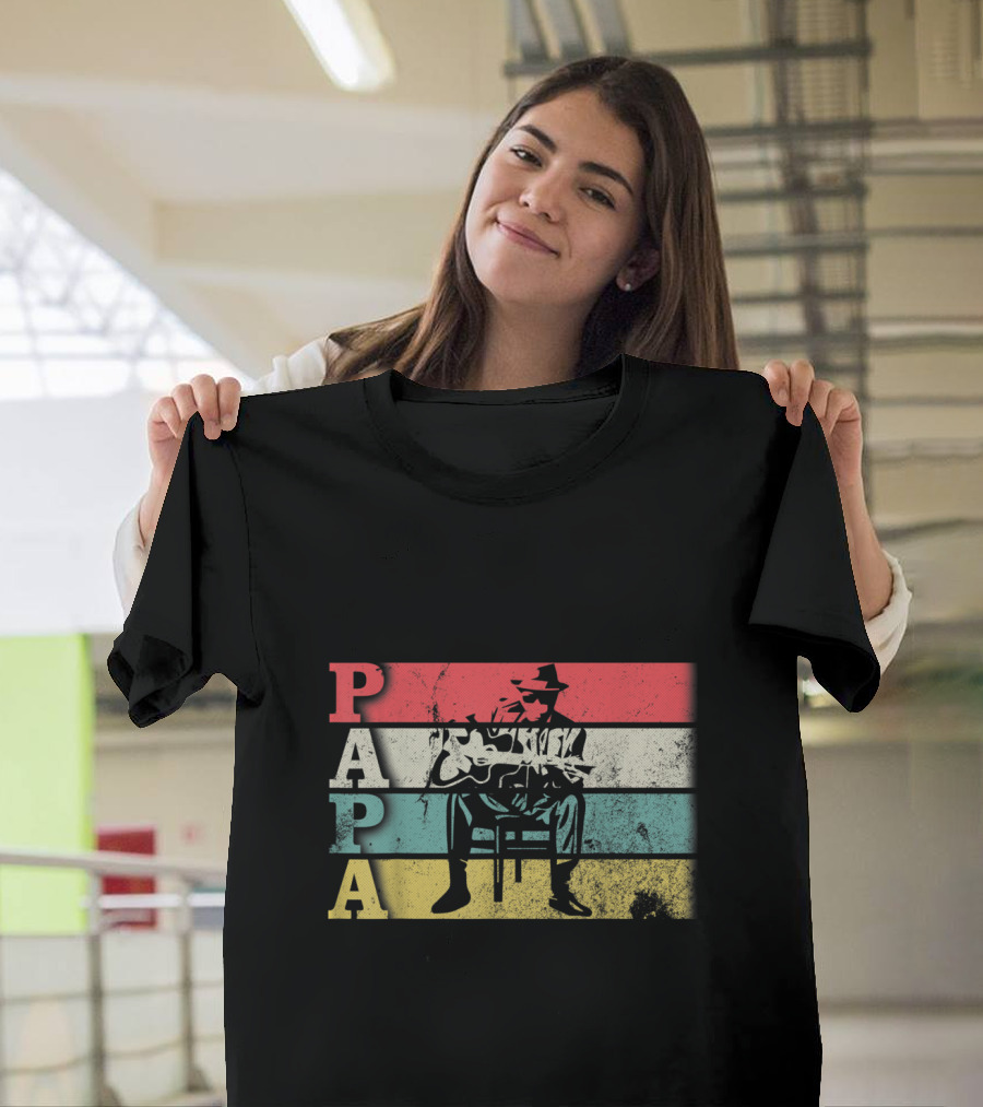Papa Vintage Acoustic Guitar Dadfathers Day Funny T-Shirt