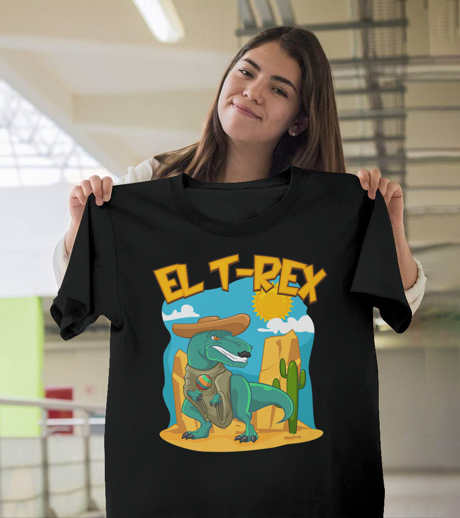 EL T-REX Mexican Dinosaur Cinco De Mayo Cactus Desert Sun Sombrero T-Shirt