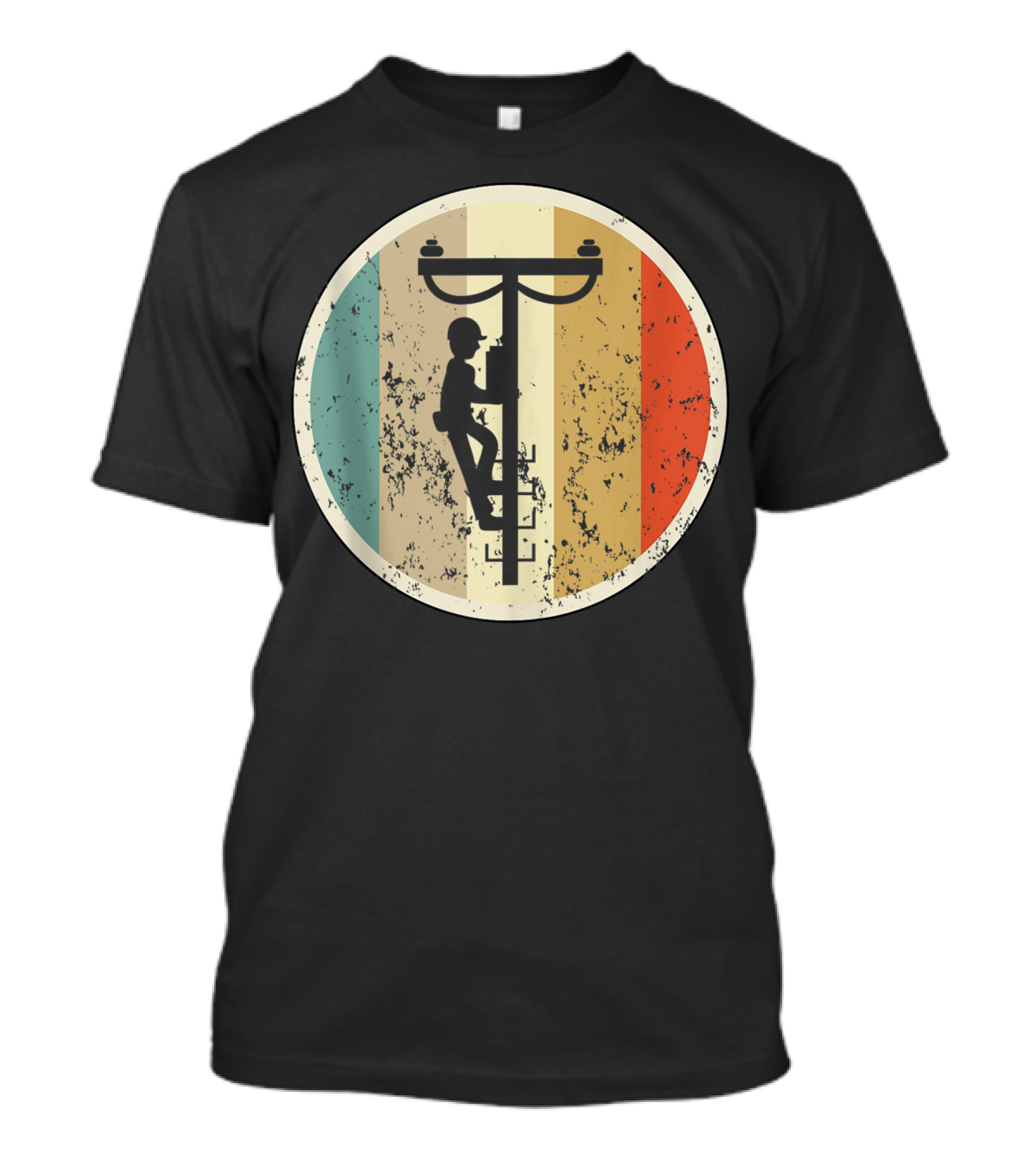 High Voltage Electrician Climbing Power Pole Retro Vintage Electrical T-Shirt