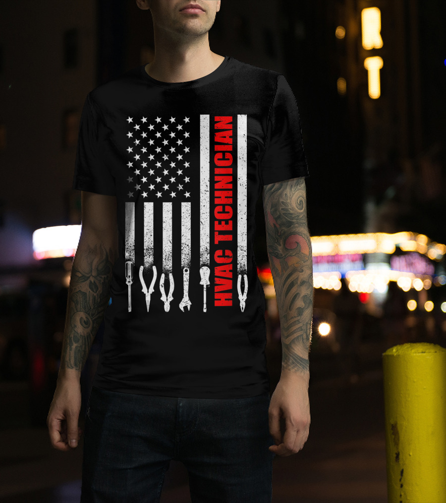 Hvac Technician American Flag With Tools T-Shirt