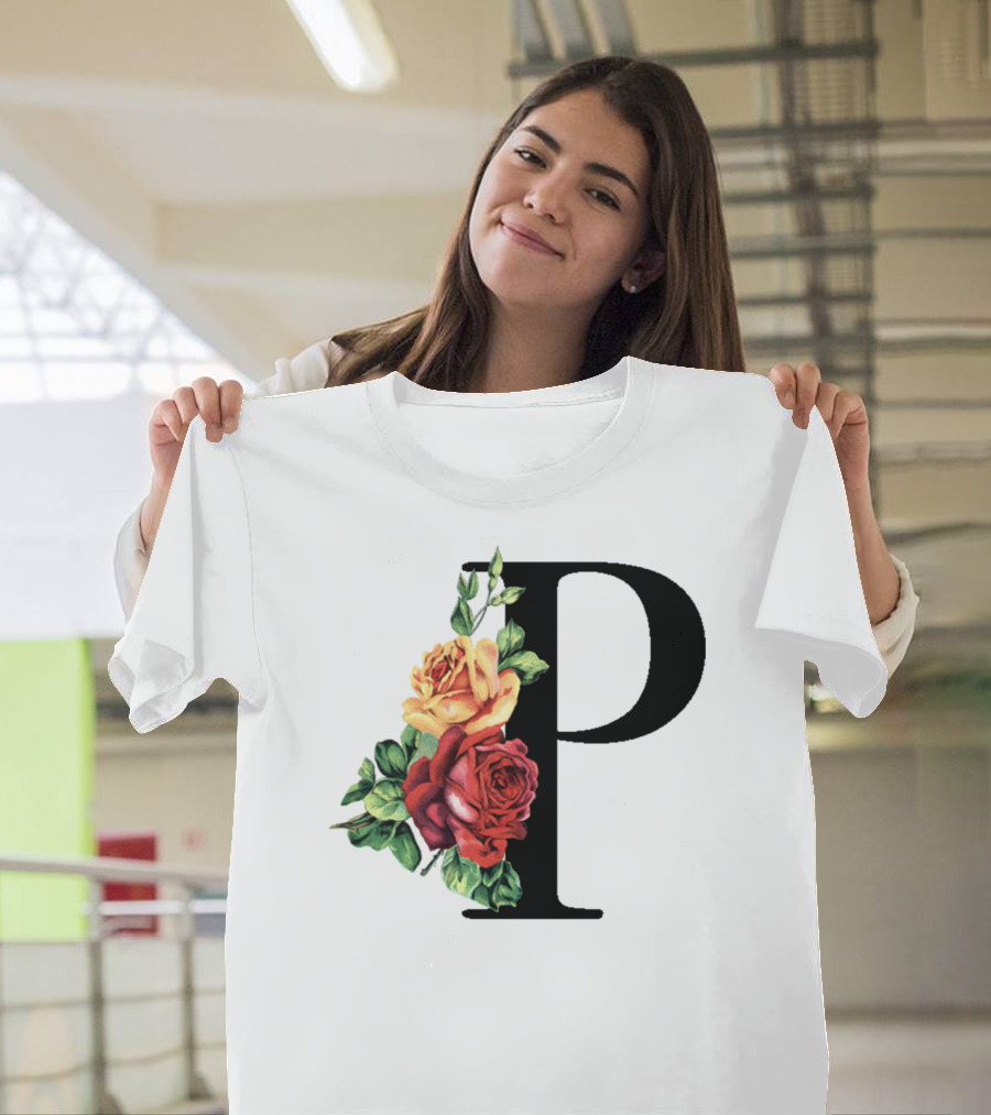 P Monogram Rose Floral Initial T-Shirt