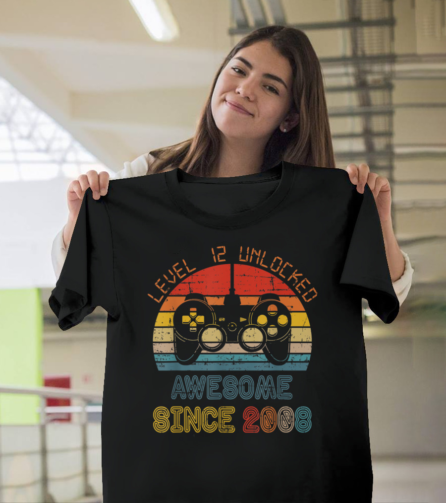 Level 12 Unlocked Awesome Since 2008 Retro Gaming Controller T-Shirt