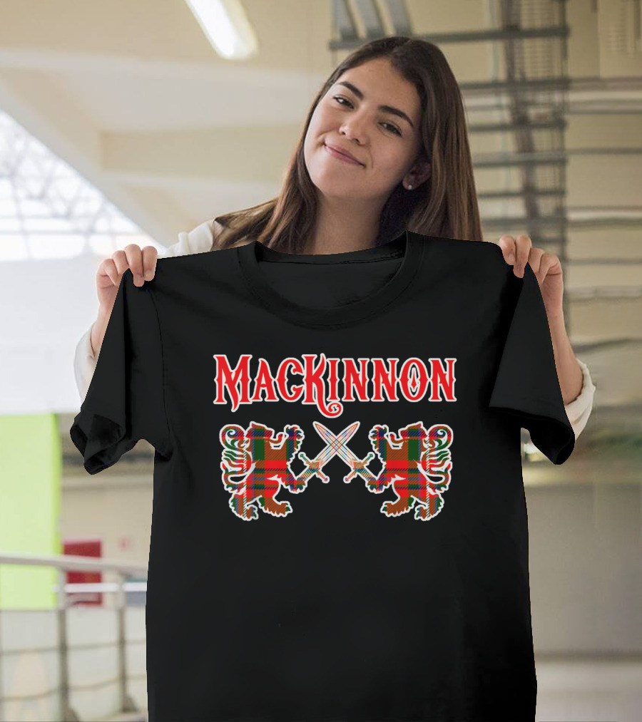 Mackinnon Scottish Clan Tartan Lions And Swords T-Shirt