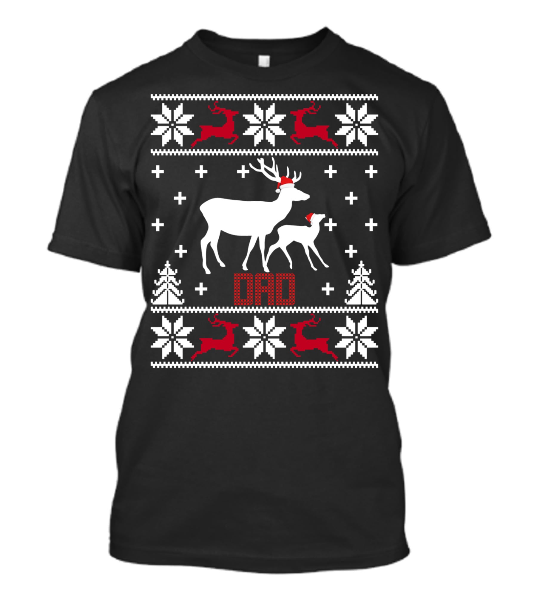 Matching Family Dad Reindeer Santa Hat Snowflakes Christmas T-Shirt