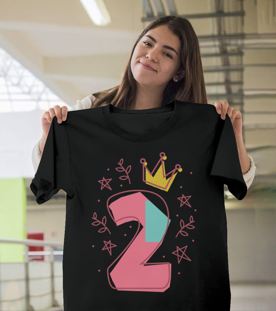 Princess 2Nd Birthday for Two Years Old with Crown and Stars T-Shirt
