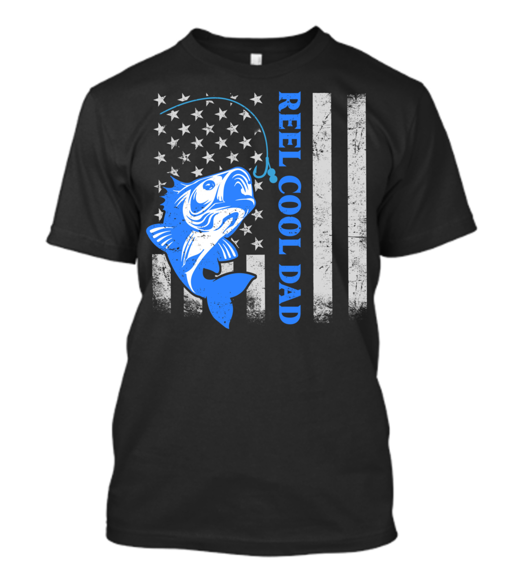 Reel Cool Dad Funny Fishing American Flag Fish T-Shirt