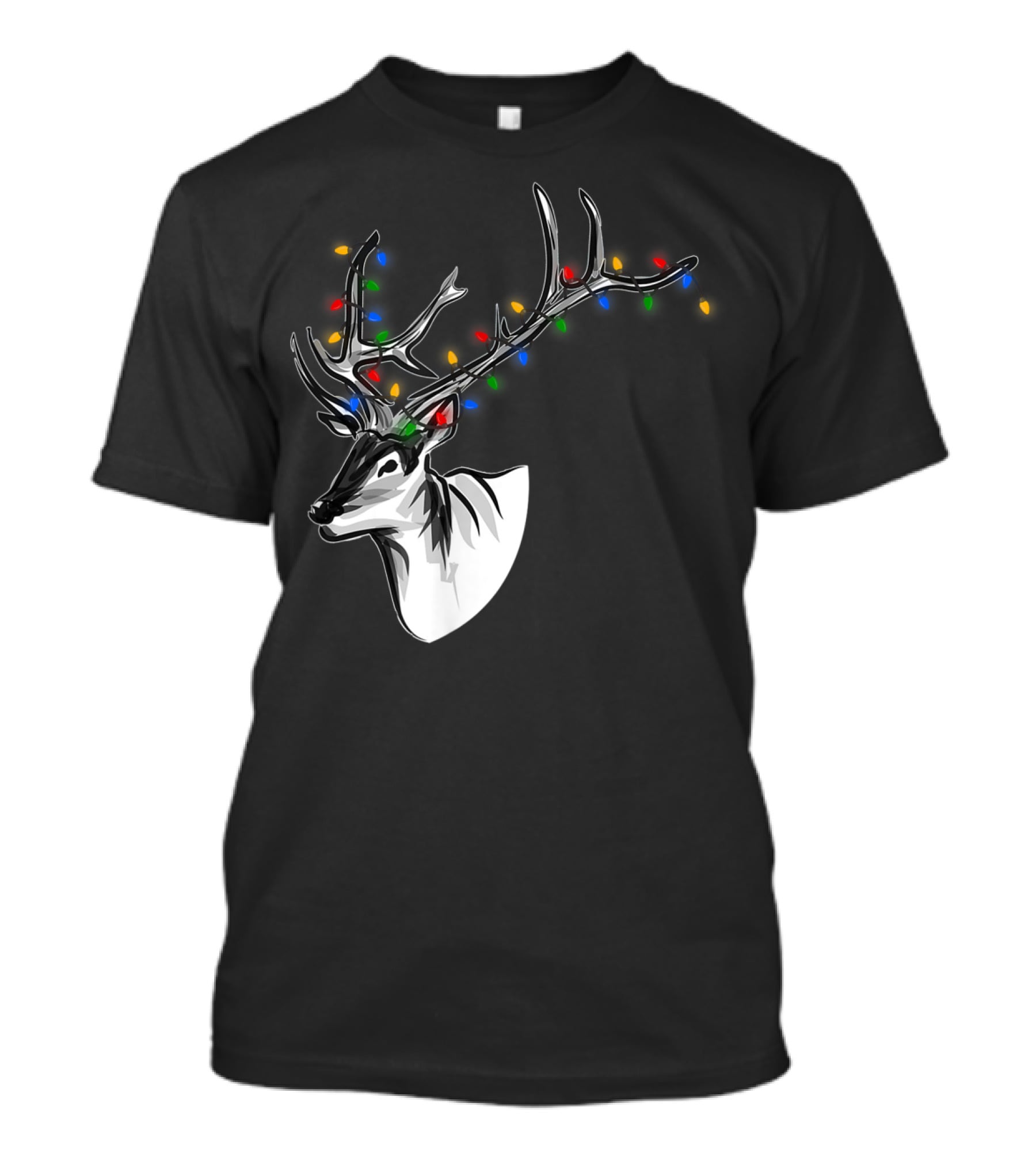 Reindeer Christmas Lights Funny Animal Decorated Antlers Festive Humor T-Shirt