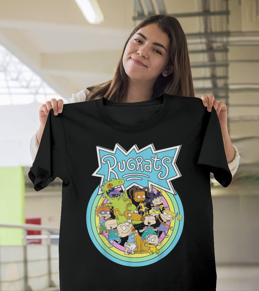 Rugrats Group Characters With Rainbow Circles Classic Title T-Shirt