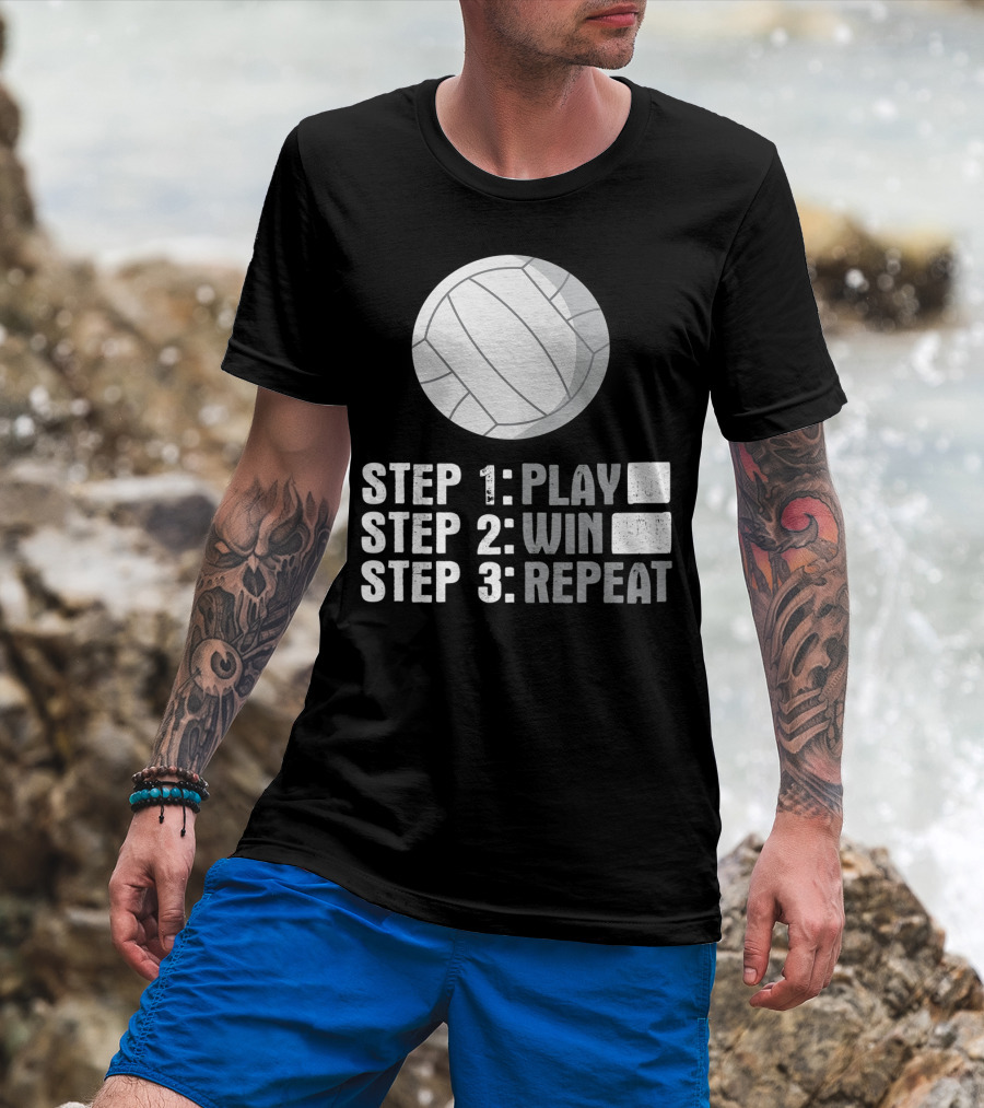 Step 1 2 3 Play Win Repeat Volleyball Athlete 7Q T-Shirt