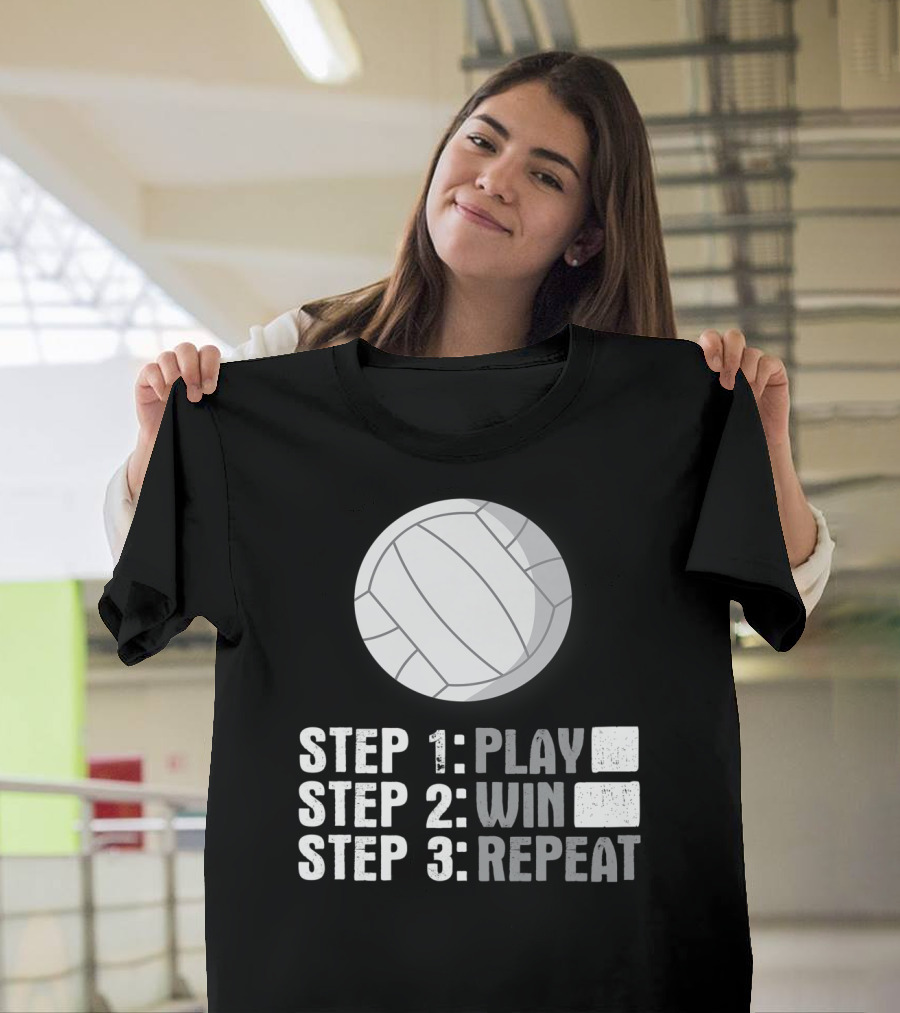 Step 1 2 3 Play Win Repeat Volleyball Athlete 7Q T-Shirt