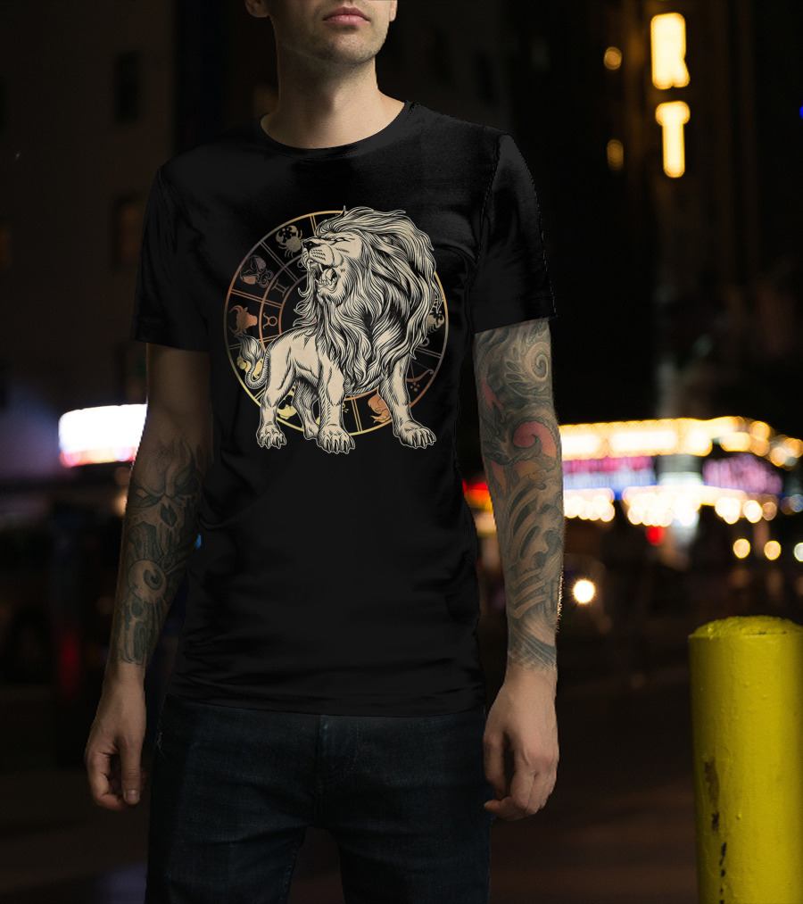 Leo Zodiac Lion Born In July August Astrology Circle T-Shirt