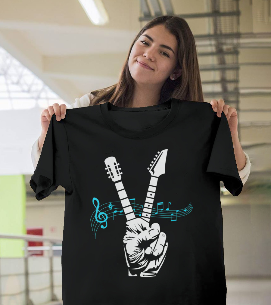 Peace Sign Musical Electric Acoustic Guitar Fusion T-Shirt