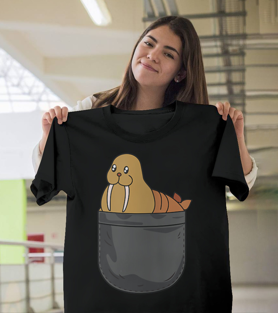 Walrus Peeking From Pocket for Funny Animal Lovers T-Shirt