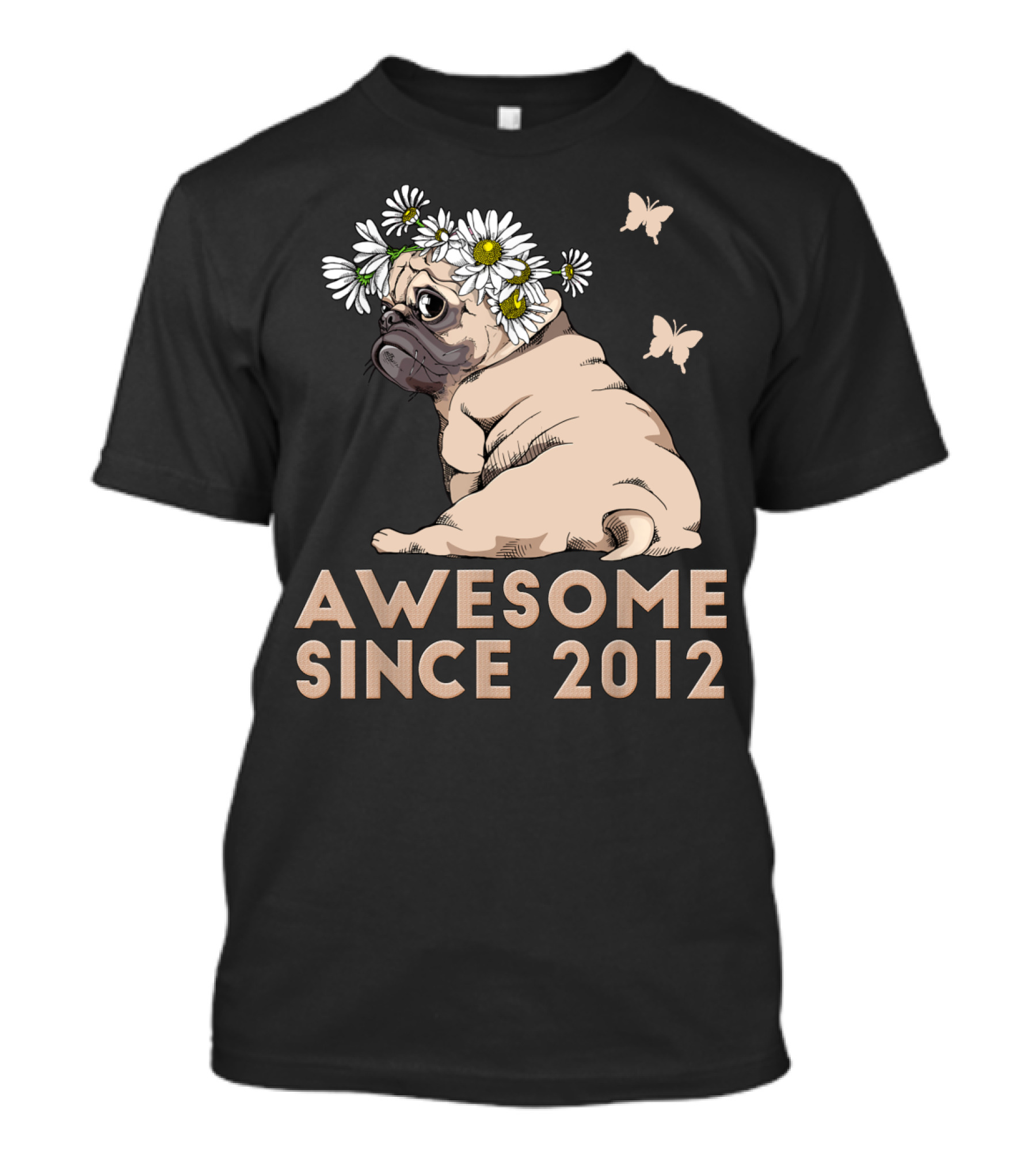 Awesome 8th Bday Puppy Pug Dog Since 2012 T-Shirt