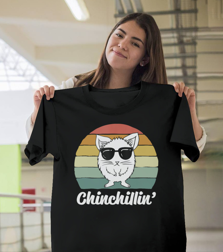 Chinchillin' Funny Chinchilla Owner Lover Retro Sunglasses T-Shirt