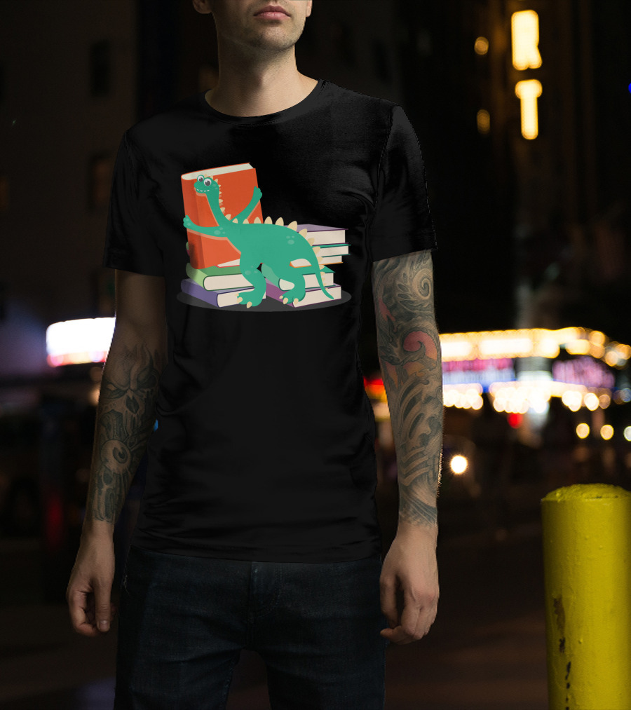 Cute Dinosaur Hugging Books For Bookish Literary Nerds T-Shirt