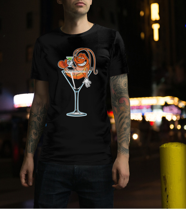Drunk Shrimp Relaxing In Martini Glass With Cocktail Drink T-Shirt