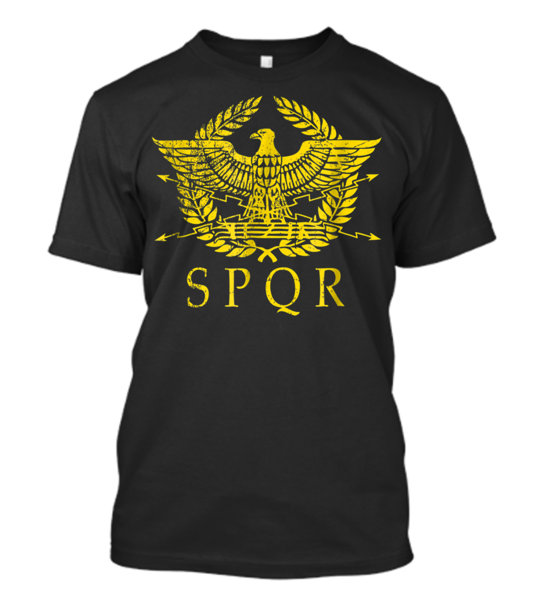 SPQR Distressed Ancient Rome Gold Eagle Laurel Emblem T-Shirt