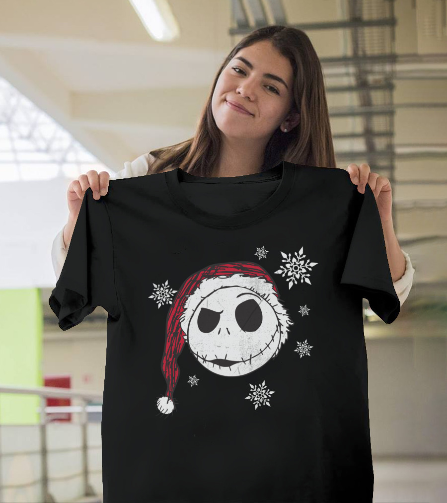 Disney Jack Skellington Santa Hat Snowflakes T-Shirt