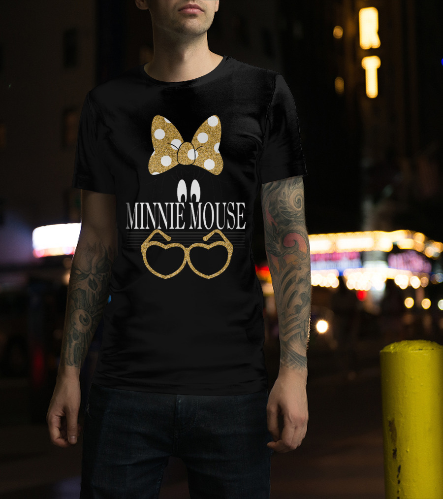 Minnie Mouse Gold Polka Dot Bow And Heart Sunglasses T-Shirt