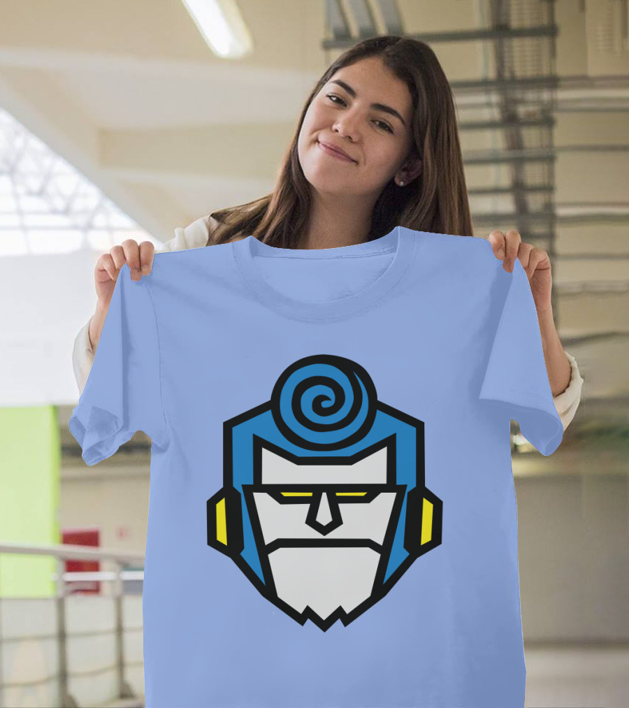 Franky One Piece Face Blue Spiral Hair Yellow Eyes Headphones T-Shirt