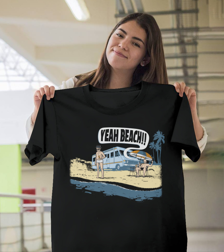 Yeah Beach RV Vacation with Beach Umbrella and Palm Trees T-Shirt
