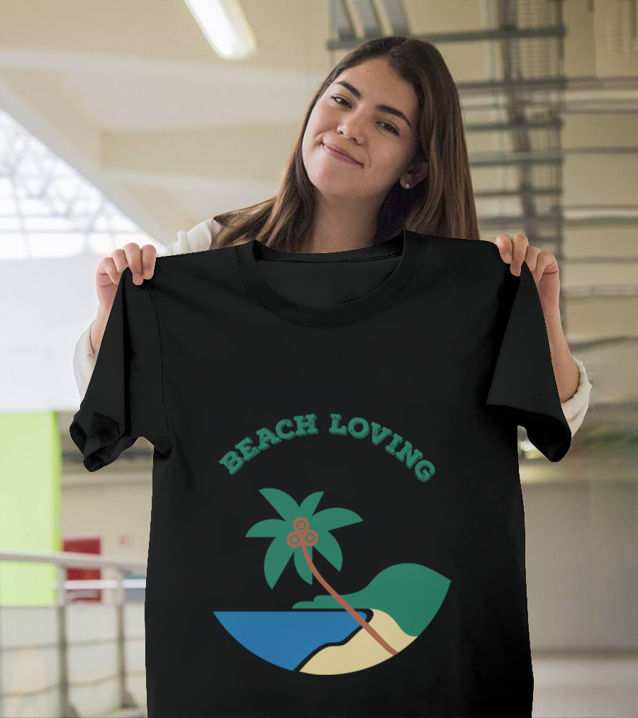 Beach Loving Tropical Palm and Ocean Scene T-Shirt