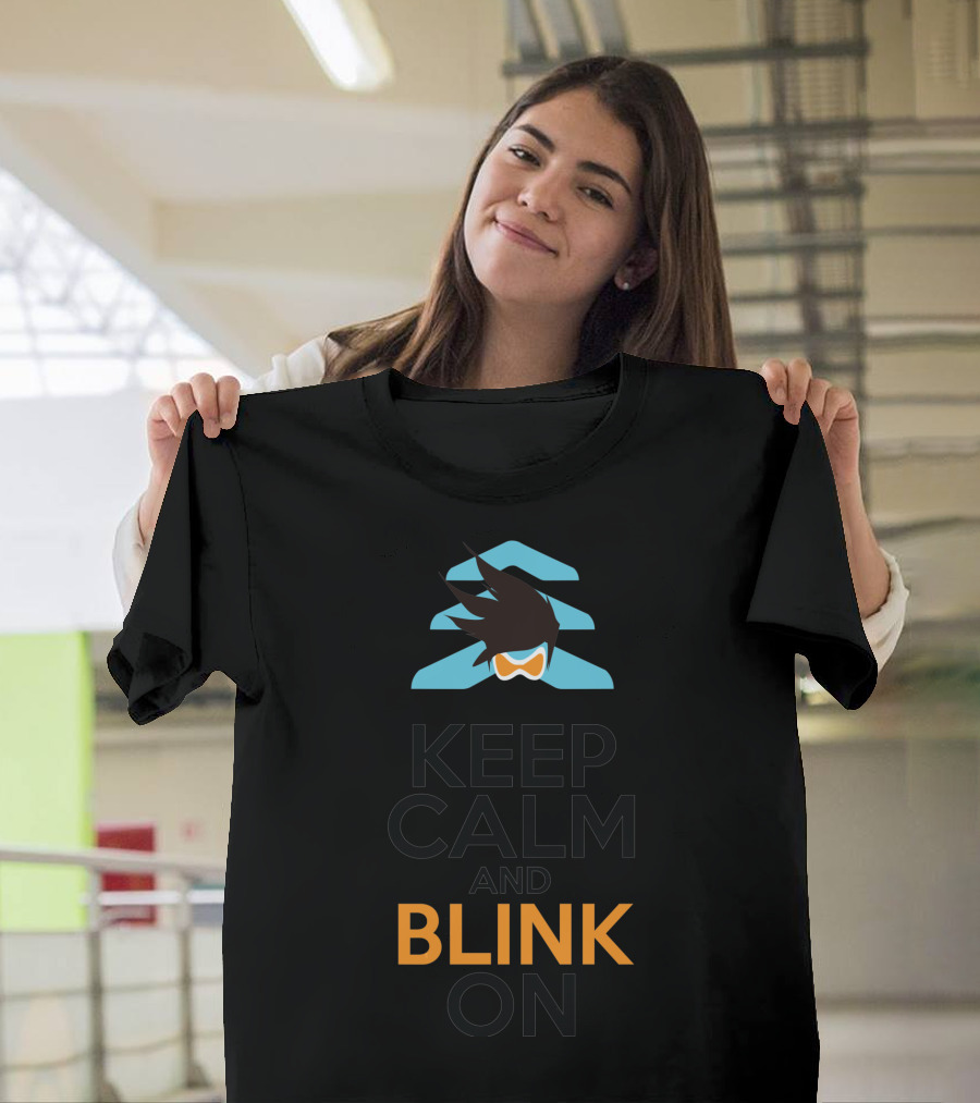 Keep Calm and Blink On Overwatch Tracer Iconic Hair and Goggles T-Shirt